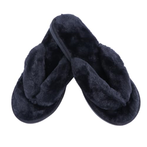 FOMIYES Plüsch Baumwoll Hausschuhe Damen Winter Slippers Gepolstert Rutschfest Angenehm Komfortabel Für Zuhause Schwarz von FOMIYES