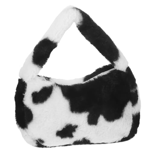 FOMIYES Plüsch Damen Handtasche mit Reißverschluss Weiche Schultertasche Weißes Leopardenmuster Herbst Winter Modisch Kleine Umhängetasche für Alltag Reisen Party Zufällige Farbe von FOMIYES