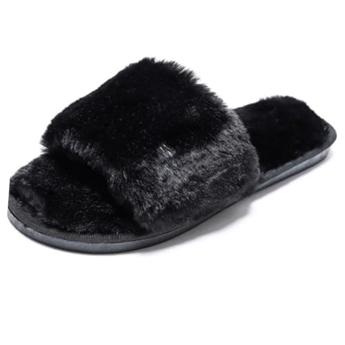 FOMIYES Plüsch Hausschuhe Damen Herren Schwarz Rutschfeste Weiche Flauschige Indoor Schuhe mit Weichem Sohlenbezug Gemütliche Fußbekleidung für Zuhause von FOMIYES