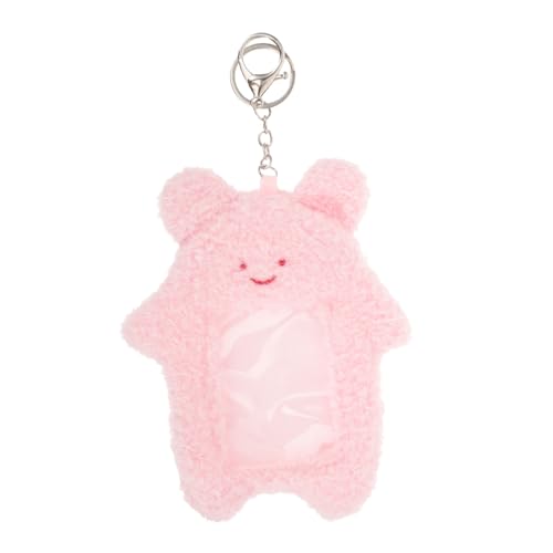 FOMIYES Plüsch Kartenhalter Schlüsselanhänger Kuscheliger Kartenetui mit Sichtfenster Weicher Ausweishülle Für Schule Büro Und Alltag Rosa Kaninchen Design von FOMIYES