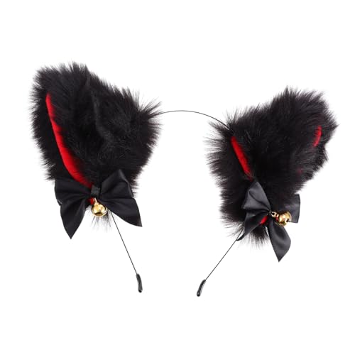 FOMIYES Plüsch Katzenohren Haarreif mit Glöckchen und Schleife Weiches Cosplay Stirnband für Mädchen Süßes Tierohren Accessoire für Kostümparty und Karneval von FOMIYES