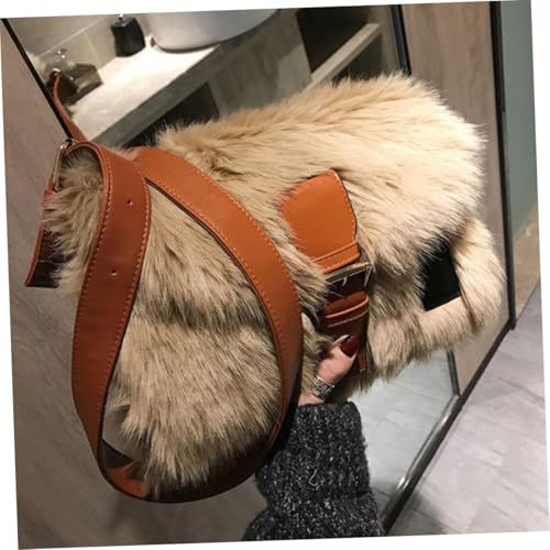 FOMIYES Plüsch Umhängetasche Damen Schultertasche Leichtes PU Polyester Material Große Kapazität Freizeit Tasche für Party Shopping Alltag Khaki von FOMIYES