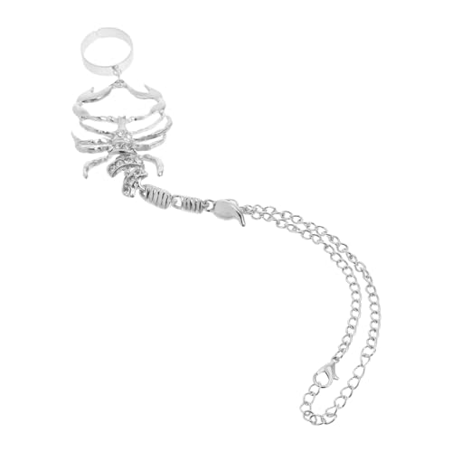 FOMIYES Punk Fingerring Armband mit Kette Silberfarben Auffälliges Design Bequem Tragbar für Partys und Halloween Modisches Schmuckaccessoire für Damen und Herren von FOMIYES