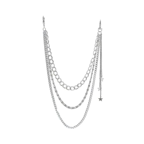FOMIYES Punk Stil Mehrlagige Gürtelkette mit Stern Anhänger Vielseitige Taillenkette für Jeans Lederhosen Rock Silberfarbene Robuste Hüftkette für Damen Herren Hosen Dekokette von FOMIYES