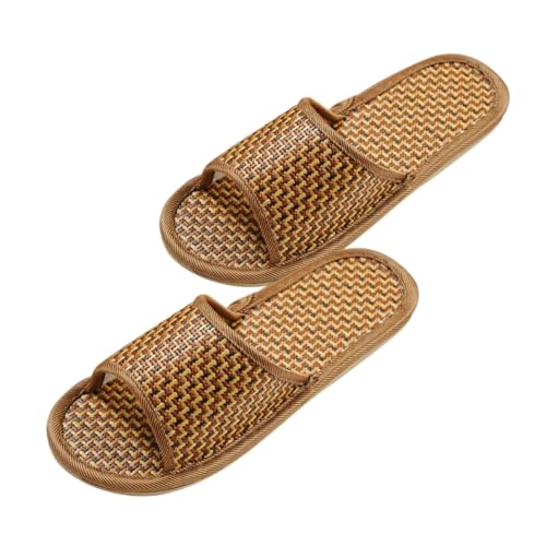 FOMIYES Rattan Gewebte Hausschuhe mit Rutschfester Sohle Atmungsaktive Leichte Sommerschuhe für Zuhause Strapazierfähige Plattformpantoffeln in Braun Komfortable Indoor Slipper von FOMIYES