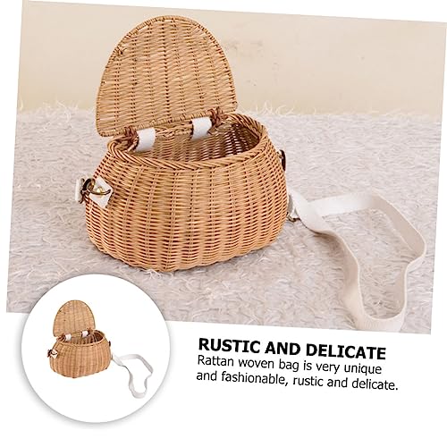 FOMIYES Rattan Umhängetasche Damen Handgefertigt Robust mit Muschelverschluss Vintage Strandtasche für Sommer Party Shopping von FOMIYES