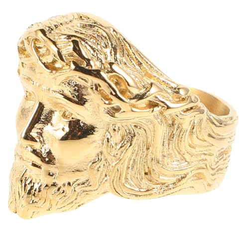 FOMIYES Religiöser Herrenring Edelstahl mit Jesusgesicht Gravur Goldfarbener Siegelring Modisches Christlicher Schmuck Accessoire für Alltag und Zeremonien von FOMIYES