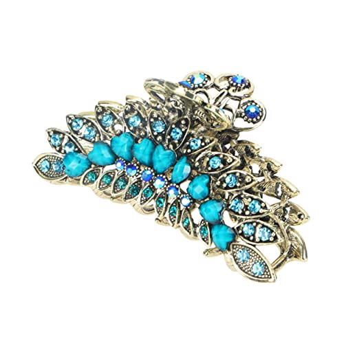 FOMIYES Retro Haarklammer mit Strasssteinen Großer Blauer Haarklammer Griff Modischer Ponytail Clip für Damen Stilvolles Haaraccessoire für Alltag und Fest von FOMIYES