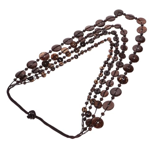 FOMIYES Retro Handgefertigte Boho Halskette Damen Kokosnuss Schale Holzperlen Geflochtene Lange Statement Kette Vielseitiger Modeschmuck Braun Vintage Strandaccessoire von FOMIYES