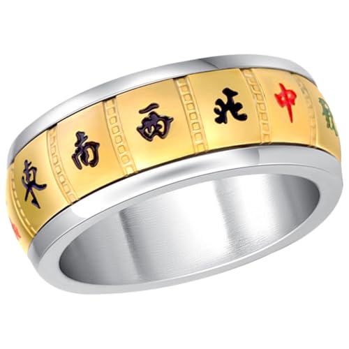 FOMIYES Retro Mahjong Stil Herren Ring Gold Metall Drehbarer Kreativer Fingerschmuck für Freund Modischer Statement Ring Passend zu Alltag und Festen von FOMIYES