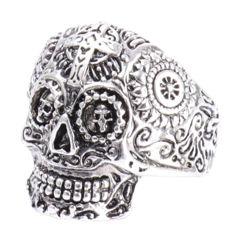 FOMIYES Totenkopf Ring Herren Aus Metall Lustiges Parodie Totenkopf Design Halloween Geisterring Schmuckzubehör Mit Geschnitztem Kreuz Farbe von FOMIYES