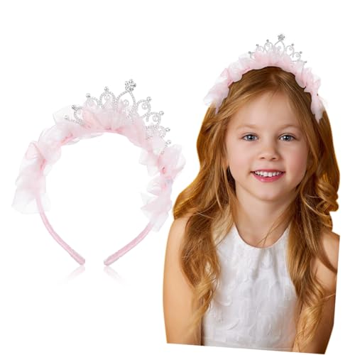 FOMIYES Rhinestone Geburtstagskrone Stirnband für Mädchen Leichtes Mesh Material Eleganter Kopfschmuck mit Perlen Bequemes Party Tiara für Hochzeit und Geburtstagsfeier von FOMIYES