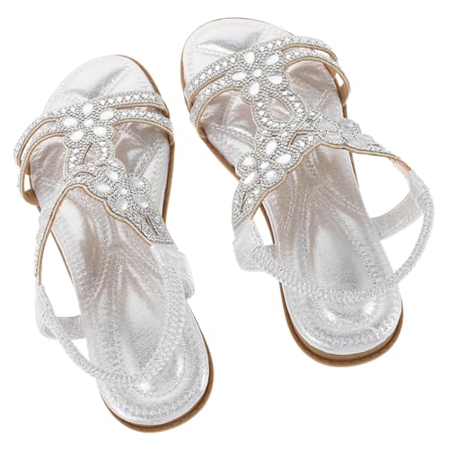 FOMIYES Rhinestone Sandalen Damen Silber Glitzernde Atmungsaktive Sommerschuhe Leichtes Design Für Strand Alltag Und Freizeit Stilvolle Flache Damensandalen von FOMIYES