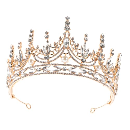 FOMIYES Rhinestone Tiara Krone mit Perlenbesatz Stilvolles Braut Diadem Hochzeit Kopfschmuck Damen Party Stirnband von FOMIYES