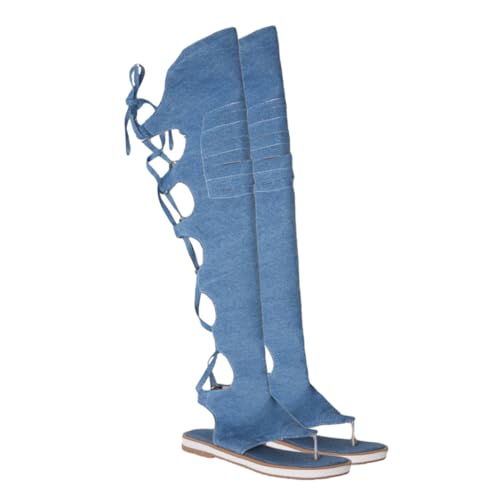 FOMIYES Roman Style Damenschuhe Flach Römersandalen Sommerlich Elegant Rutschfeste Sandalen Für Alltag Jeans Und Kleider Blau von FOMIYES