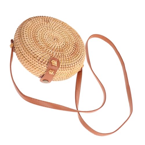 FOMIYES Runde Damen Rattan Tasche Handgefertigt Mini Umhängetasche Schultertasche Casual Strand Reise Alltag Leicht Tragbar Stilvoll von FOMIYES