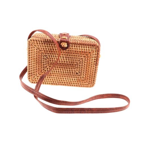 FOMIYES Runde und Quadratische Rattan Tasche Damen Handgefertigt Schultertasche Crossbody Mini Umhängetasche für Sommer Strand Party Reise Alltag von FOMIYES