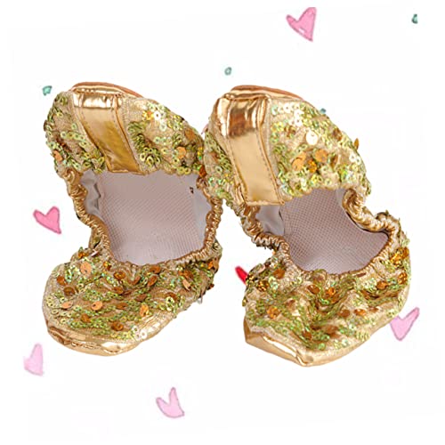 FOMIYES Rutsch Latein Tanzschuhe Damen Pailletten Gold Runde Sohle XL Ballet Sock Übungsschuh für Ballett Yoga Tragbar von FOMIYES