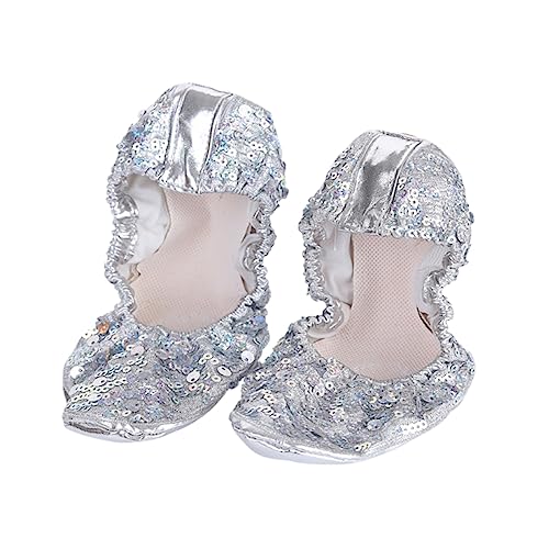 FOMIYES Rutsch Latein Tanzschuhe Damen Silber Glitzerschuhe mit Runder Sohle Komfortable Tanz Übungsschuhe Langlebig und Leicht für Ballett und Performance von FOMIYES