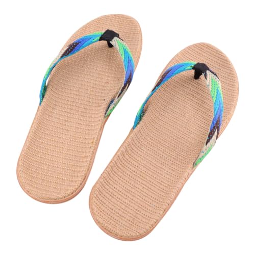 FOMIYES Rutschfeste Flip flops Hausschuhe aus Leinwandgeflecht Freizeit strandsandalen Flache Sohle Komfort Blau grün Unisex für Alltag und Strand von FOMIYES