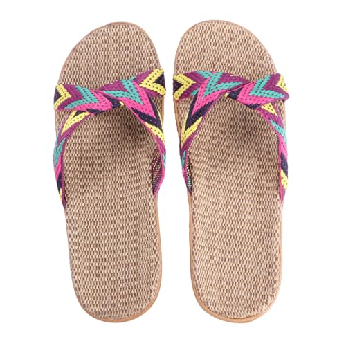 FOMIYES Rutschfeste Sommer Sandalen Hausschuhe Unisex mit Atmungsaktivem Leinen Obermaterial Leichte Langlebige Indoor Slipper für Damen und Herren für Zuhause und Gäste von FOMIYES