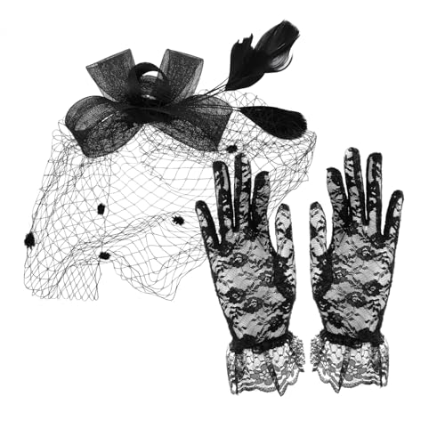 FOMIYES Schleier -top -huthandschuhe Hüte Für Die Teeparty Spitze Mesh-handschuhe Für Damen Hochzeitsbrautschleier Kurze Mesh-handschuhe Hüte Mit Fans Blumenschleier Fascinator-hut Schwarz von FOMIYES