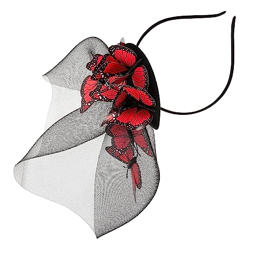 FOMIYES Simulierter Plastikschmetterling Fascinators Für Frauen-teeparty Kopfbedeckung Für Cocktailpartys Spitzengesicht Hochzeitskopfschmuck Braut Dreidimensional Schleier Gittergewebe von FOMIYES