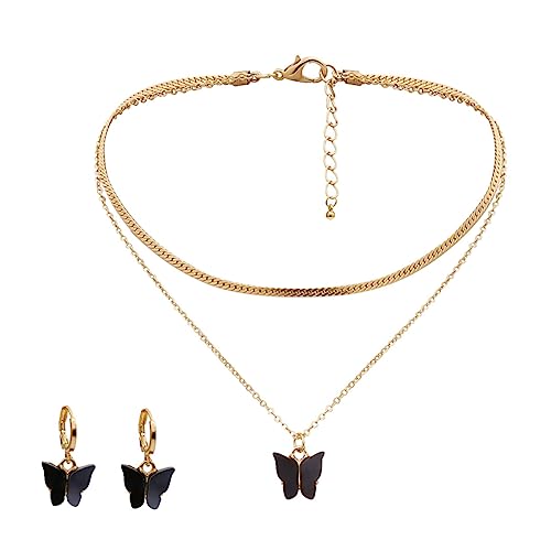 FOMIYES Schmuckset Damen Schmetterling Halskette und Ohrringe Elegant Modisch Geschenkset für Frauen Verarbeitung Stilvoller Look für Partys und Alltag von FOMIYES