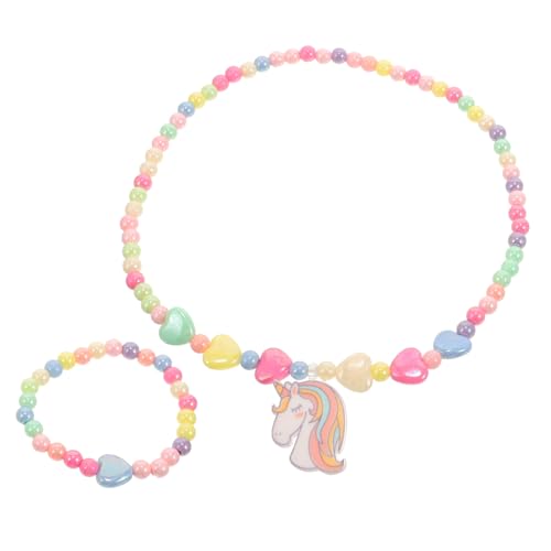 FOMIYES Schmuckset Einhorn Halskette und Perlen Armband für Mädchen Leichtes Modisches mit Zierlichem Design Geeignet für Geburtstag Party und Alltag Vielseitig Kombinierbar von FOMIYES