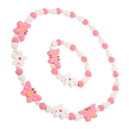 FOMIYES Schmuckset Mädchen Holzperlen Schmetterling Halskette Armband Set Bequem Glatt Farbenfroh Für Geburtstag Party Kleidungszubehör von FOMIYES