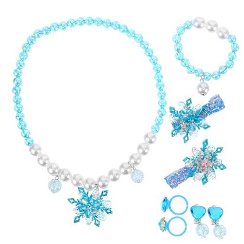 FOMIYES Schmuckset Mädchen Teiliges Schneeflocken Set mit Halskette Armband Ring und Ohrclips Leuchtender Blauer Schmuck für Kleinkinder Jahre Hautfreundlich und Leicht von FOMIYES