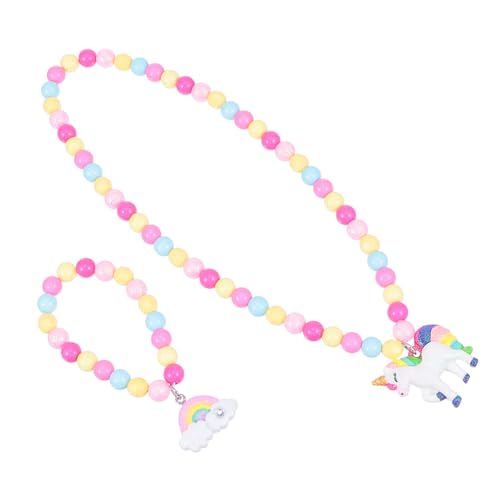 FOMIYES Schmuckset Teilig Einhorn Armband und Halskette aus Bunten Kunststoffperlen Modisch Leicht Kombinierbar für Geburtstagsparty und Alltag Langlebig und Detailreich Gefertigt von FOMIYES
