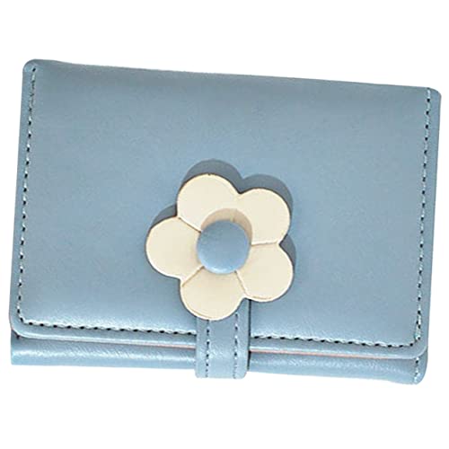 FOMIYES Schülergeldclip Blumengrundstück für Frauen kleines Portemonnaie Damen Geldbörsen Blumen- Geldbörse weiblich Mädchenblüten Geldbörse süßes kleines Portemonnaie PU-Leder Himmelblau von FOMIYES