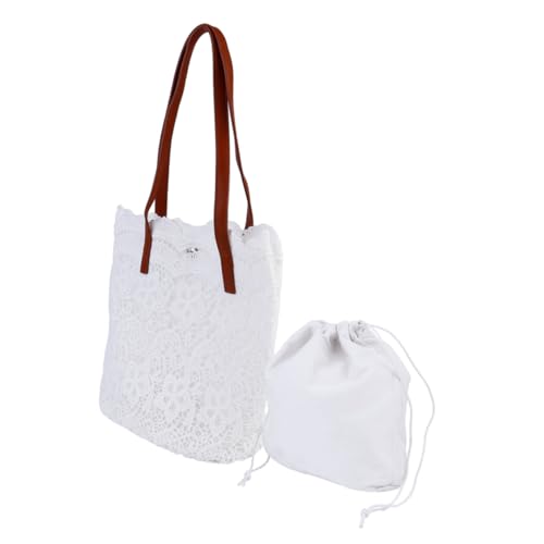 FOMIYES Schultertasche Damen mit Zarter Stickerei Mittelgroße Weiße Spitzen Handtasche mit Magnetverschluss Umhängetasche für Alltag und Sommer Geräumig und Vielseitig Einsetzbar von FOMIYES