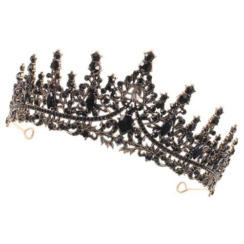 FOMIYES Schwarze Barock Braut Tiara mit Funkelnden Strasssteinen Eleganter Haarschmuck für Hochzeit Festliche Anlässe und Fotoshootings Sicheres Stirnband mit Befestigungsmöglichkeiten von FOMIYES