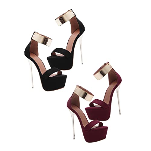 FOMIYES Schwarze Damen Sommer Sandalen mit Dünnem Absatz Rutschfeste High Heels Wasserdichte Plateau Sandaletten Stilvoll und Kühlend für Strand und Alltag von FOMIYES