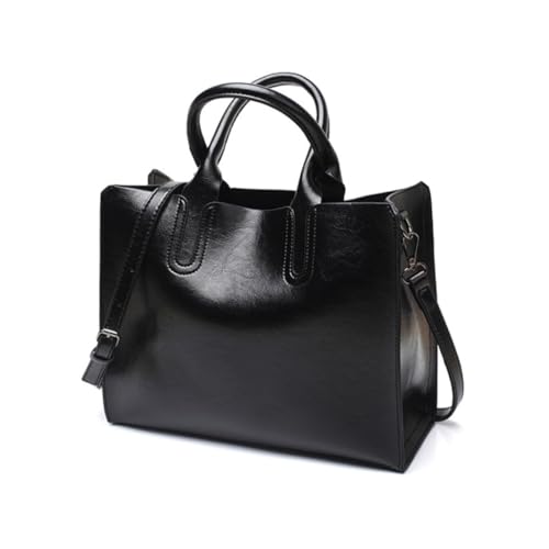 FOMIYES Schwarze PU Tote Bag Damen Schultertasche Elegant Retro Vintage Handtasche Lässige Umhängetasche Große Kapazität Alltag Shopping von FOMIYES