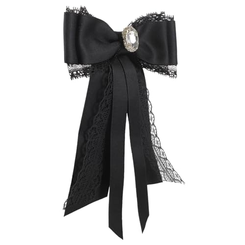 FOMIYES Schwarze Spitzen Brosche Damen Schleifen Anstecknadel mit Strass Doppellagige Schleife für Hemdkragen und Blusen College Mode Vielseitiges Damen Accessoire für Festliche Anlässe von FOMIYES