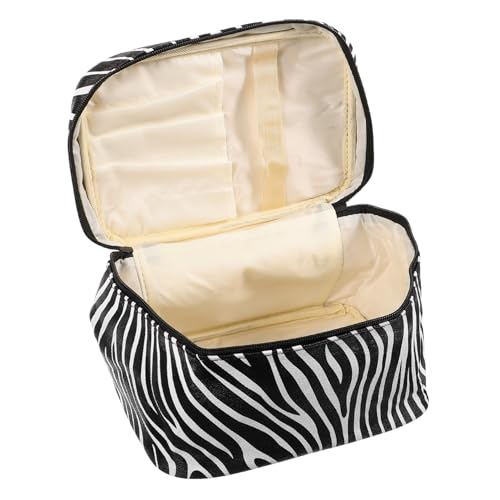 FOMIYES Schwarze und Weiße Zebramuster Kosmetiktasche PU Leder Langlebig Großer Kulturbeutel Damen Reise Make Up Organizer Leicht Tragbar mit Reißverschluss für Teenager und von FOMIYES