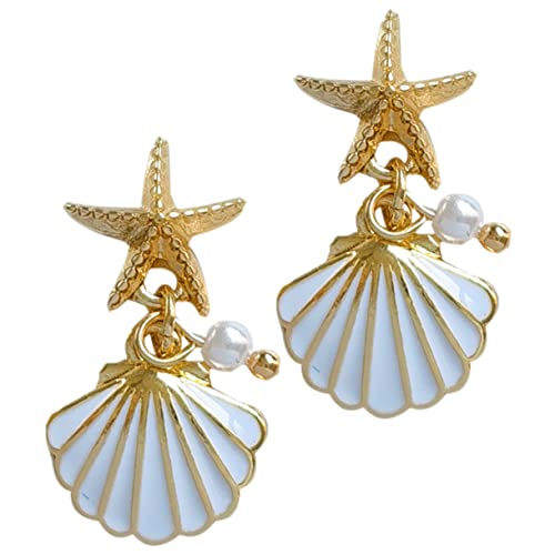 FOMIYES Muschelohrringe Mit Perlenanhänger Für Damen Baumelnde Ohrstecker Mit Muschel Und Perlenfinish Modeschmuck Für Geburtstage Clubs Und Festivals von FOMIYES