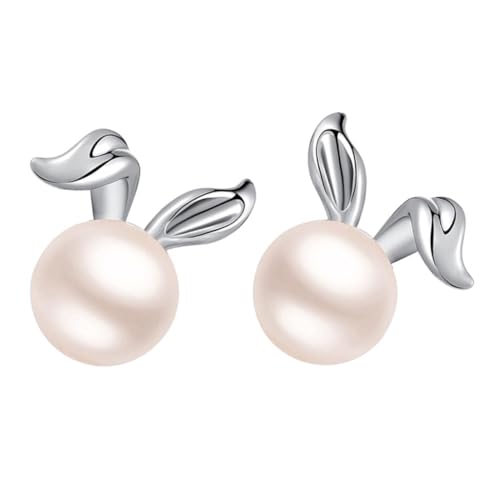 FOMIYES Silber Kaninchen Ohrstecker mit Echten Süßwasserperlen Asymmetrisches Design Langlebig und Korrosionsbeständig Ohrhänger für Frauen und Mädchen für Geburtstag und Hochzeit von FOMIYES