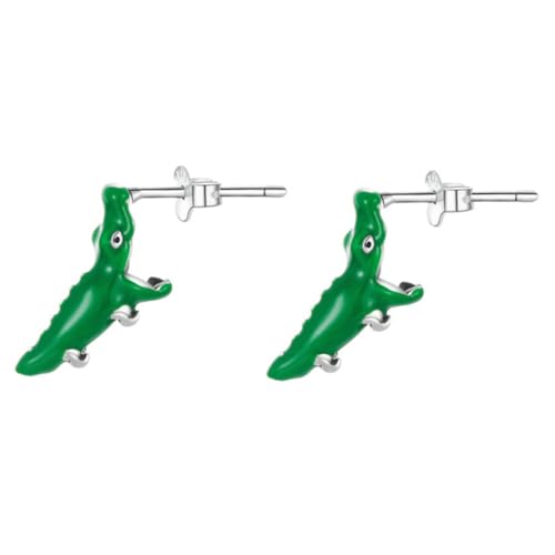 FOMIYES Silber Ohrstecker Damen Cartoon Krokodil Ohrschmuck Grün Emaille Lustige Ohrhänger Mädchen Alltag Party von FOMIYES