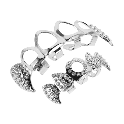 FOMIYES Silber Vampirzähne Hohl Zahnkappen mit Strass Bequemer Hip Hop Stil Zahnschmuck für Halloween Cosplay und Themenpartys FOMIYES Silber Vampirzähne Hohl Zahnkappen mit Strass Bequemer Hip Hop Stil Zahnschmuck für Halloween Cosplay und Themenpartys von FOMIYES