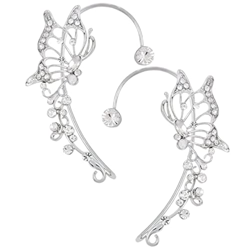 FOMIYES Silberfarbene Schmetterling Clip Ohrringe mit Funkelnden Strasssteinen Hautfreundlich Langlebig Stilvoller Schmuck für Damen Ganztägig Tragbar für Geburtstag Hochzeit Party von FOMIYES