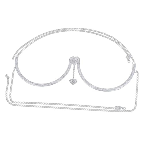 FOMIYES Silberne Körperkette mit Strass Herz Anhänger Verstellbare Brustbügel Kette Eleganter Schmuck für Damen für Partys Festivals Club und Tanzveranstaltungen von FOMIYES