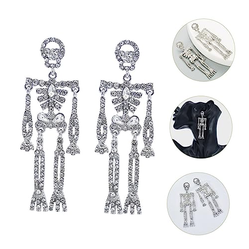 FOMIYES Silberne Skelette Ohrhänger mit Funkelnden Strasssteinen Extravagante Damen Ohrringe Halloween Gothisch Langlebig und Modisch für Partys und von FOMIYES
