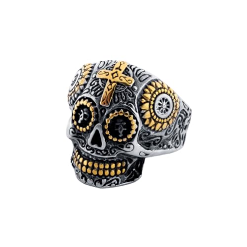 FOMIYES Skull Ring Retro Vintage Stil Halloween Schmuck Herrenring Goldfarben Metall Langlebig Lustiger Cross Design Accessoire von FOMIYES