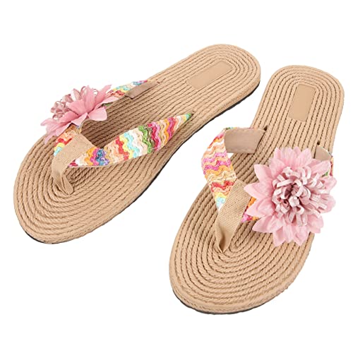 FOMIYES Sommer Hausschuhe Damen Hawaii Stil Slipper mit Flacher Sohle und Gewebtem Design Rutschfeste Leichte Beach Sandalen Atmungsaktive EVA Gummi Modische Zehentrenner für Strand und von FOMIYES