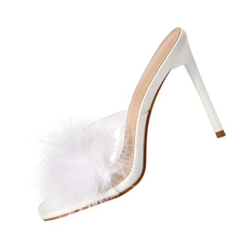 FOMIYES Sommer Sandalen Damen mit Dünnem Absatz Quadratische Spitze Transparente High Heels Modische Offene Schuhe Komfortabel und Leicht Anzuziehen für Alltag und von FOMIYES