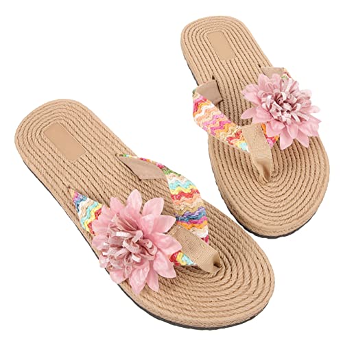 FOMIYES Sommer Strandschlappen Hawaii Stil Geflochtene Blumen Flip Flops Leichte Atmungsaktive EVA Damen Slipper Flache Sohle Modisch für Strand und Alltag von FOMIYES